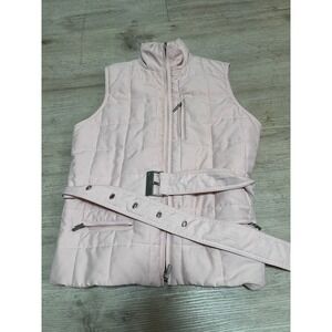 Lauren Ralph Lauren Quilted Belted Vest Pink Sleeveless Zip Front Pockets Womens